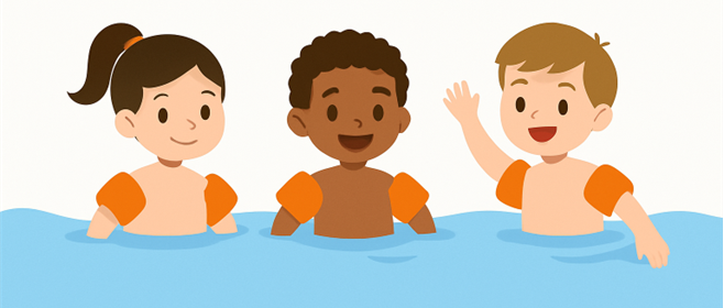 Grafik mit Kindern die Schwimmfluegel tragen
